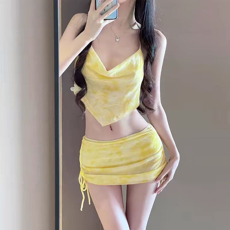 夏の女性用マカロンタイダイビキニセット、背中が開いた水着、ド - Bandage のレビューと価格