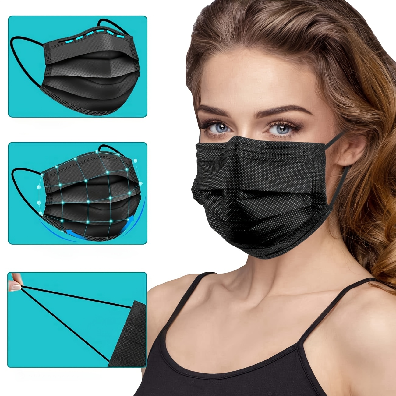 200枚入り 厚手の黒い使い捨て保護マスク - 3層構造で通 - Surgical Mask のレビューと価格